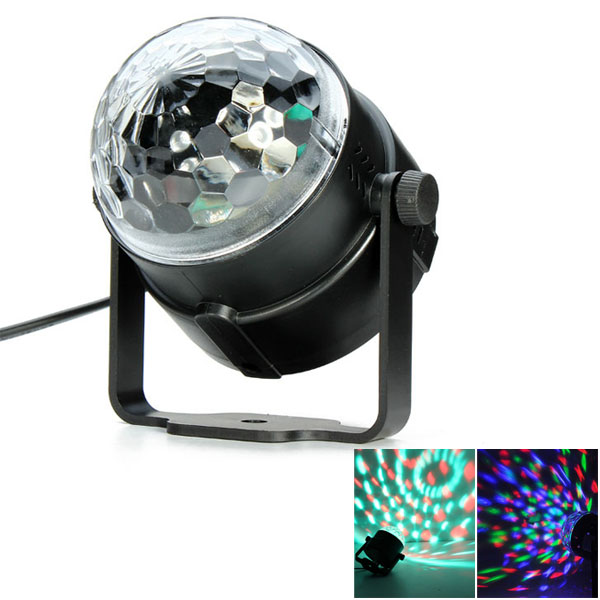 3W LED RGB Crystal Ball Shaped Stage Light Black & Transparent Cover