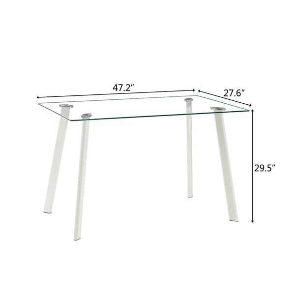 DA154不锈钢圆管桌腿透明桌面餐桌 白色横线椅 套装（本产品将拆分成两个包裹）-4