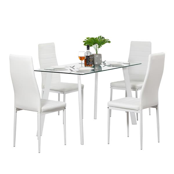DA154不锈钢圆管桌腿透明桌面餐桌 白色横线椅 套装（本产品将拆分成两个包裹）-10