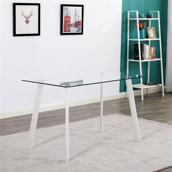 DA154不锈钢圆管桌腿透明桌面餐桌 白色横线椅 套装（本产品将拆分成两个包裹）-15