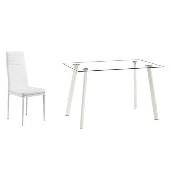 DA154不锈钢圆管桌腿透明桌面餐桌 白色横线椅 套装（本产品将拆分成两个包裹）-1