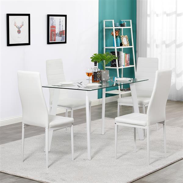 DA154不锈钢圆管桌腿透明桌面餐桌 白色横线椅 套装（本产品将拆分成两个包裹）-14