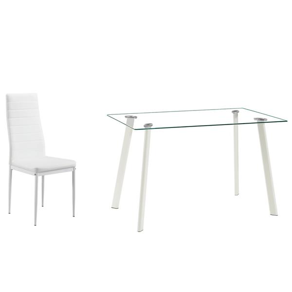 DA154不锈钢圆管桌腿透明桌面餐桌 白色横线椅 套装（本产品将拆分成两个包裹）-3