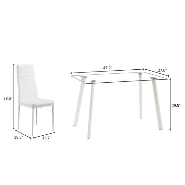 DA154不锈钢圆管桌腿透明桌面餐桌 白色横线椅 套装（本产品将拆分成两个包裹）-5