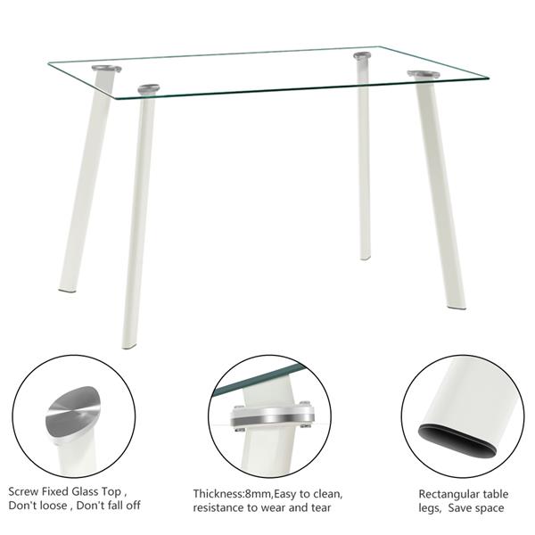 DA154不锈钢圆管桌腿透明桌面餐桌 白色横线椅 套装（本产品将拆分成两个包裹）-11