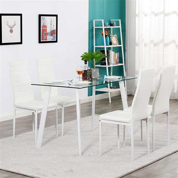 DA154不锈钢圆管桌腿透明桌面餐桌 白色横线椅 套装（本产品将拆分成两个包裹）-16