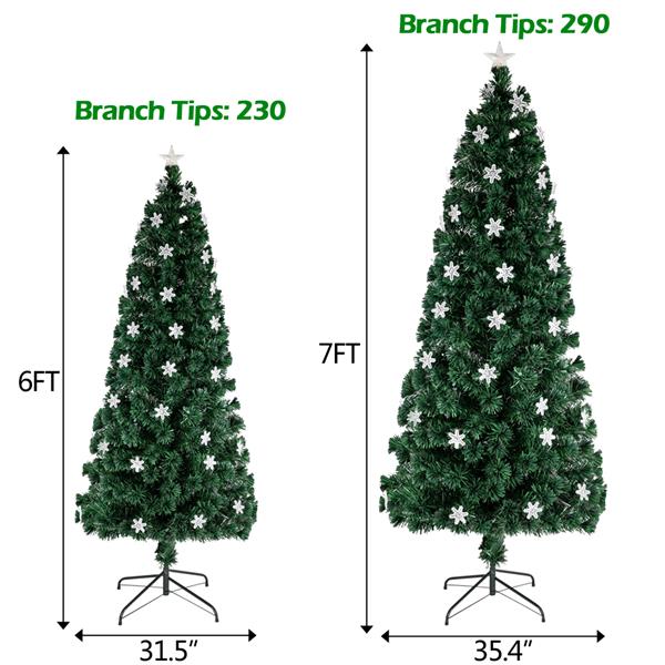 绿色 7ft 58个自动变色七彩灯 58个亚克力雪花 290枝头带光纤 PVC材质 圣诞树 美规 N001-35