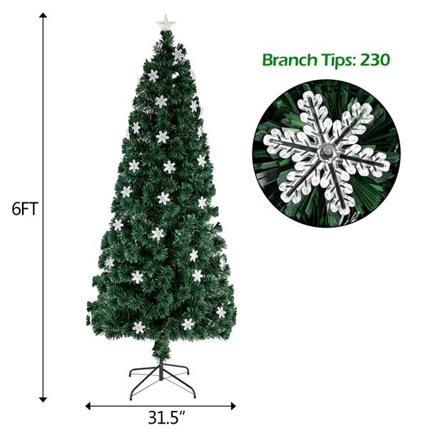 绿色 6ft 30个自动变色七彩灯 30个亚克力雪花 230枝头带光纤 PVC材质 圣诞树 美规 N001-30