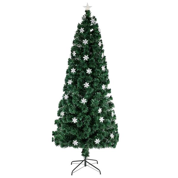绿色 7ft 58个自动变色七彩灯 58个亚克力雪花 290枝头带光纤 PVC材质 圣诞树 美规 N001-1
