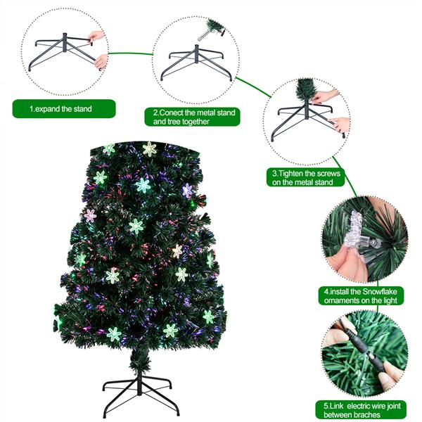 绿色 6ft 30个自动变色七彩灯 30个亚克力雪花 230枝头带光纤 PVC材质 圣诞树 美规 N001-43