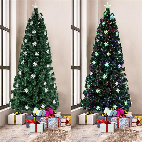 绿色 6ft 30个自动变色七彩灯 30个亚克力雪花 230枝头带光纤 PVC材质 圣诞树 美规 N001-33