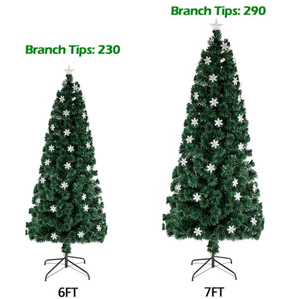 绿色 7ft 58个自动变色七彩灯 58个亚克力雪花 290枝头带光纤 PVC材质 圣诞树 美规 N001-33