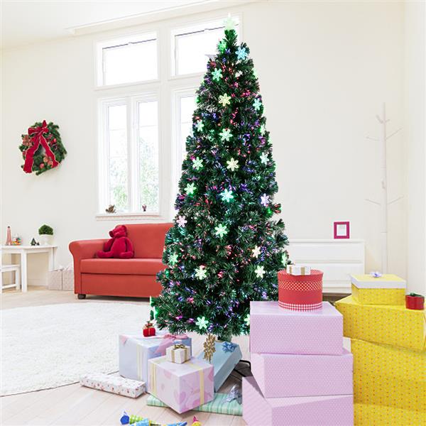 绿色 7ft 58个自动变色七彩灯 58个亚克力雪花 290枝头带光纤 PVC材质 圣诞树 美规 N001-43