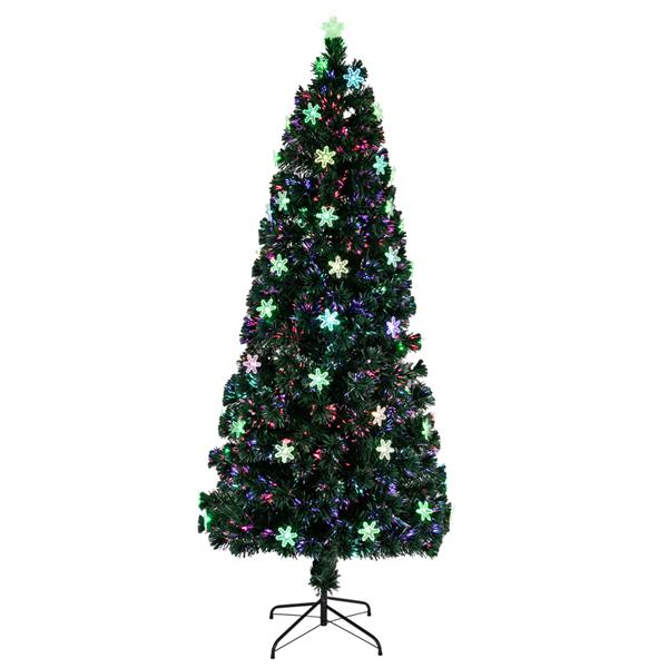绿色 6ft 30个自动变色七彩灯 30个亚克力雪花 230枝头带光纤 PVC材质 圣诞树 美规 N001-3
