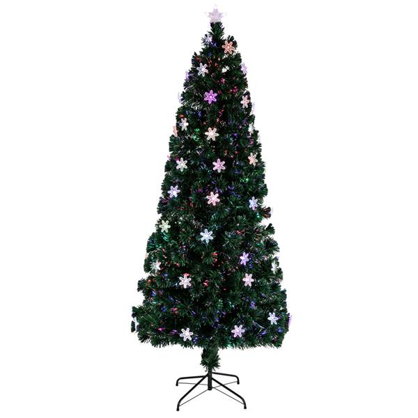 绿色 6ft 30个自动变色七彩灯 30个亚克力雪花 230枝头带光纤 PVC材质 圣诞树 美规 N001-2