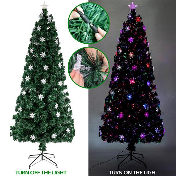 绿色 7ft 58个自动变色七彩灯 58个亚克力雪花 290枝头带光纤 PVC材质 圣诞树 美规 N001-36