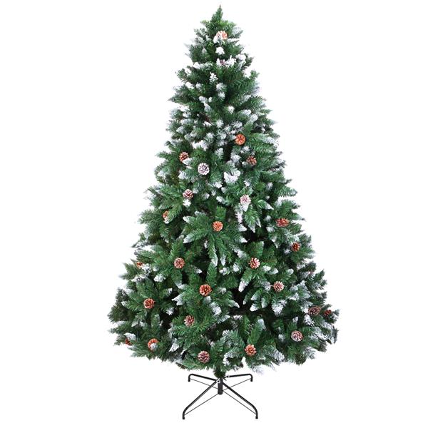 绿色喷白 6ft 920枝头 52松果 PVC材质 圣诞树 N001 美国-1