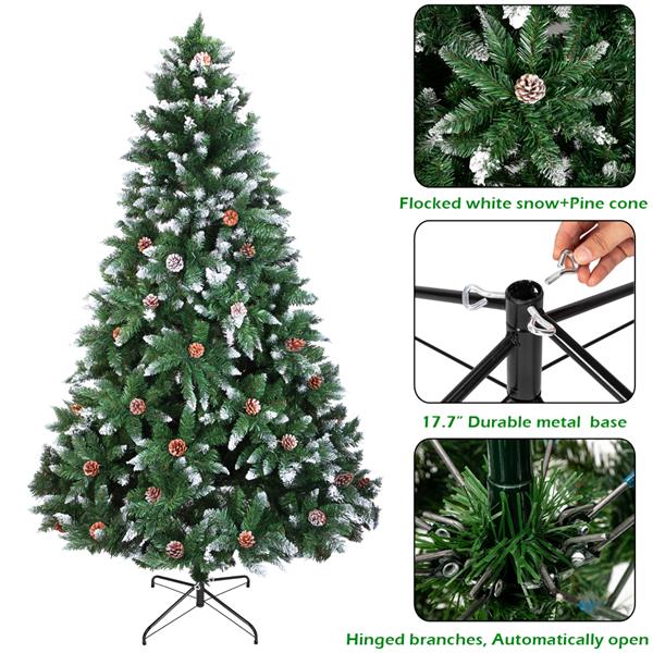 绿色喷白 6ft 920枝头 52松果 PVC材质 圣诞树 N001 美国-29