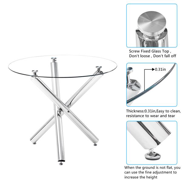 桌腿交叉设计 圆形玻璃餐桌透明玻璃 90*90*75cm ( 拆开2个包裹发出 可搭配椅子编码18410366 / 54248023）-7