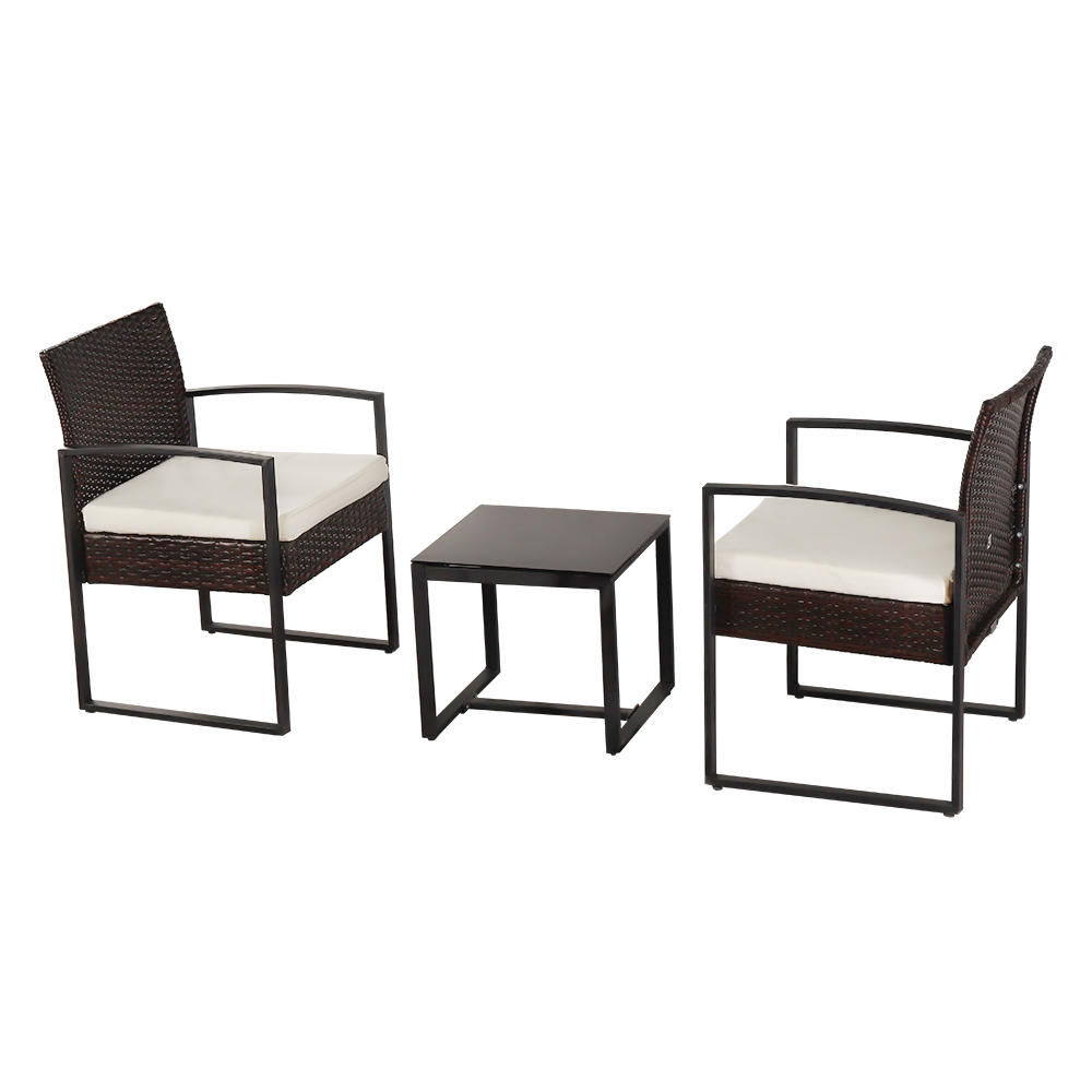 Oshion Outdoor Balcony Terrace Three-piece Rattan Mini Leisure Set-Brown