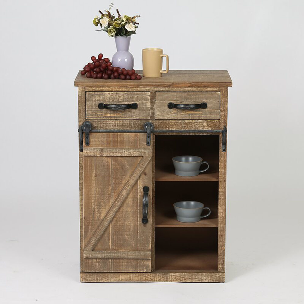 32''H Rustic Barn Door Wood End Table Wood Console Cabinet, Farmhouse Wood Storage Cabinet Country Vintage Furniture 