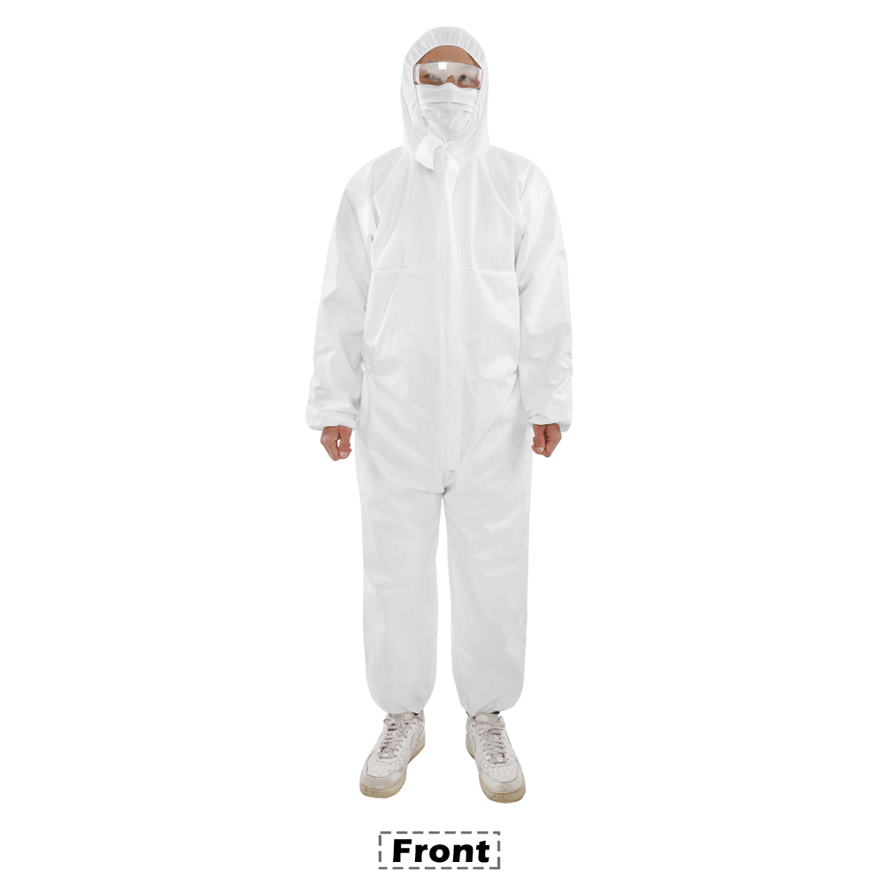 One-piece Disposable Elastic Wrist and Hood Coverall Isolation Garment White