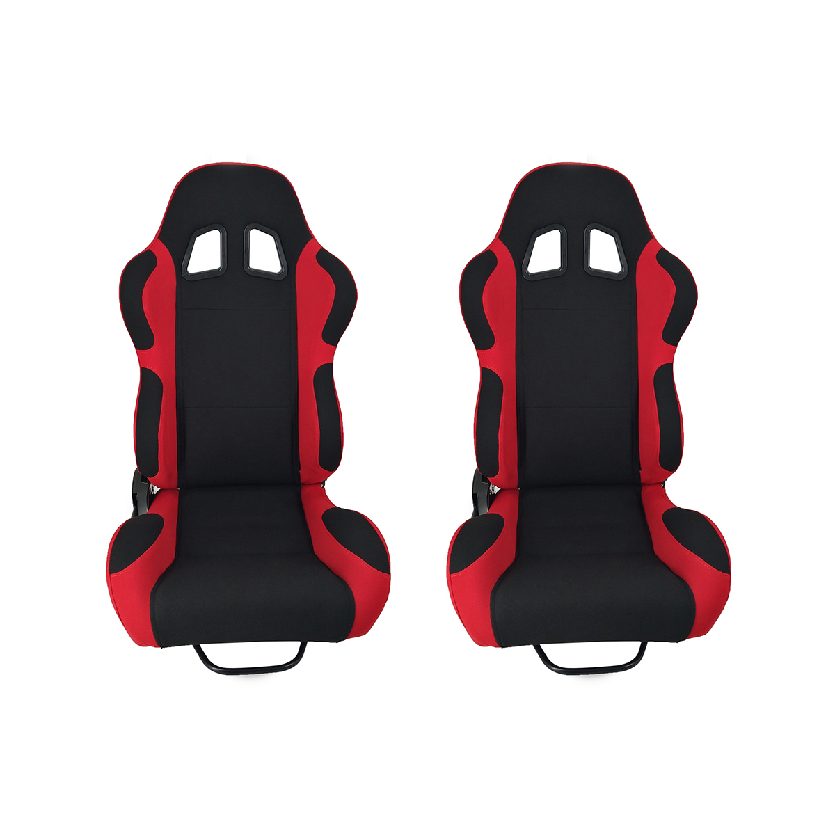 A Pair of  Single Adjuster Double - Track Racing Seats Black And Red Nylon