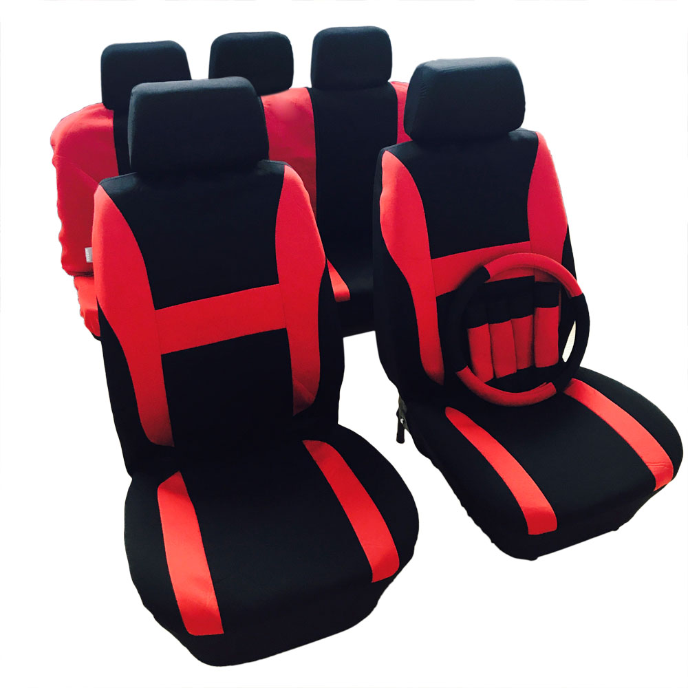 12pcs General Seasons 5 Seats Car Seat Covers Set Red & Black