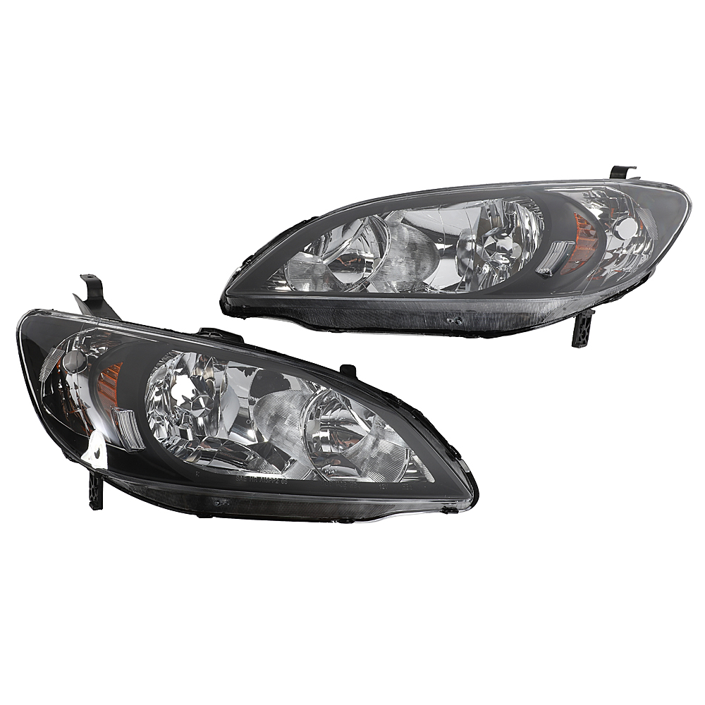 2pcs Front Left Right Headlights for Honda Civic 2004-2005 Black