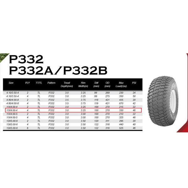 WD 11x4.00-4 4PR P332*2 轮胎 MP-5