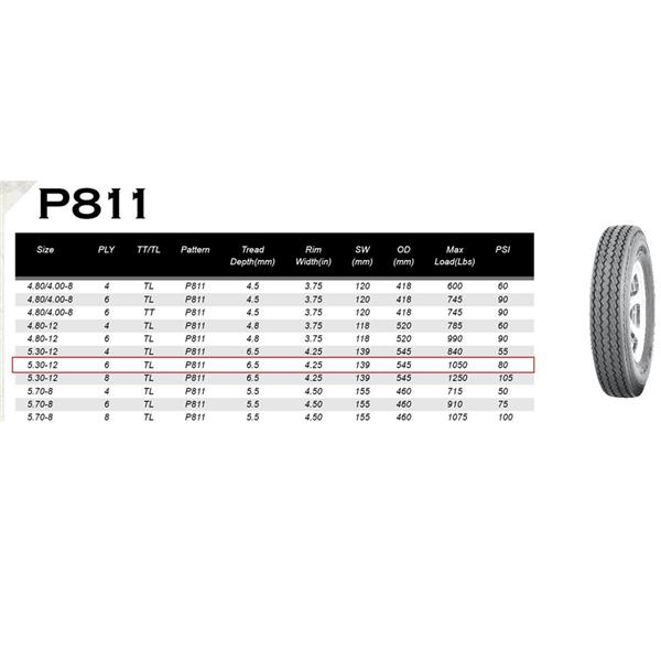 WD 5.30-12 5Lug 6PR P811*2 White Rim 车轮 MP-4