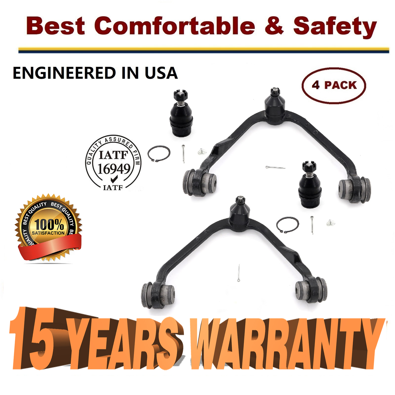 Ford F-150 F-250 Expedition 2WD 4 pc Front Upper Control Arm & Ball Joint Kit - 15 YR WARRANTY