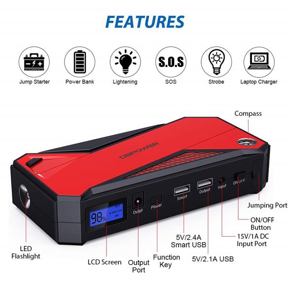 DBPOWER DJS50 800A 18000 毫安汽车应急电源 （红黑） US 内置锂电池（该产品在亚马逊平台存在侵权风险）-16