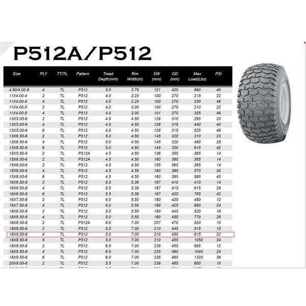 ZY 18X8.50-8 4PR P512*2  轮胎 MP-5