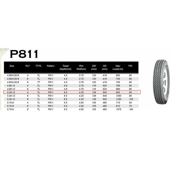 WD 5.30-12(4lug) 4PR P811 白色钢圈 车轮 单只装 MP-4