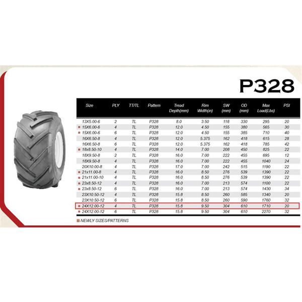 WD 24x12.00-12 4PR P328*2 轮胎 MP-6