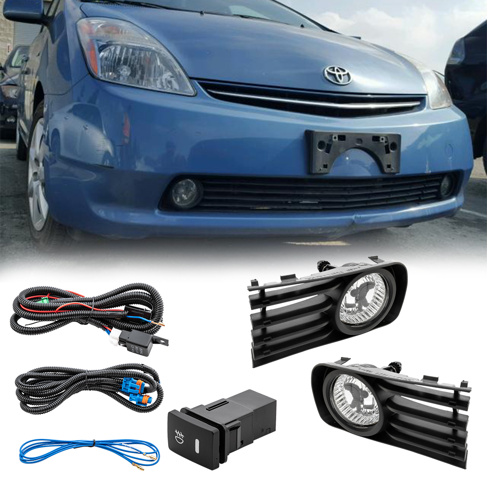 For 2004-2009 Toyota Prius Clear Fog Lights Driving Bumper Lamps COMPLETE KIT