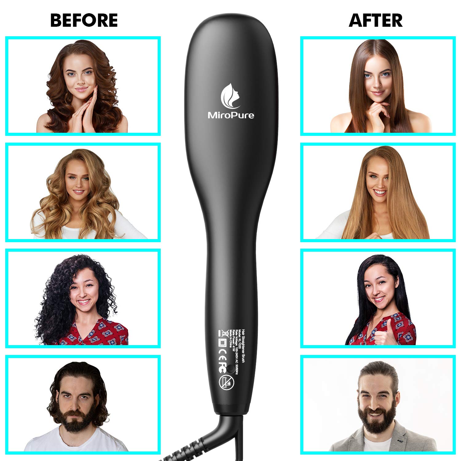 Miropure KL1020 Hair Straightener Brush with Ionic Generator (30s Fast Even Heating for Straightening or Curling) (The product has a risk of infringement on the Amazon platform)