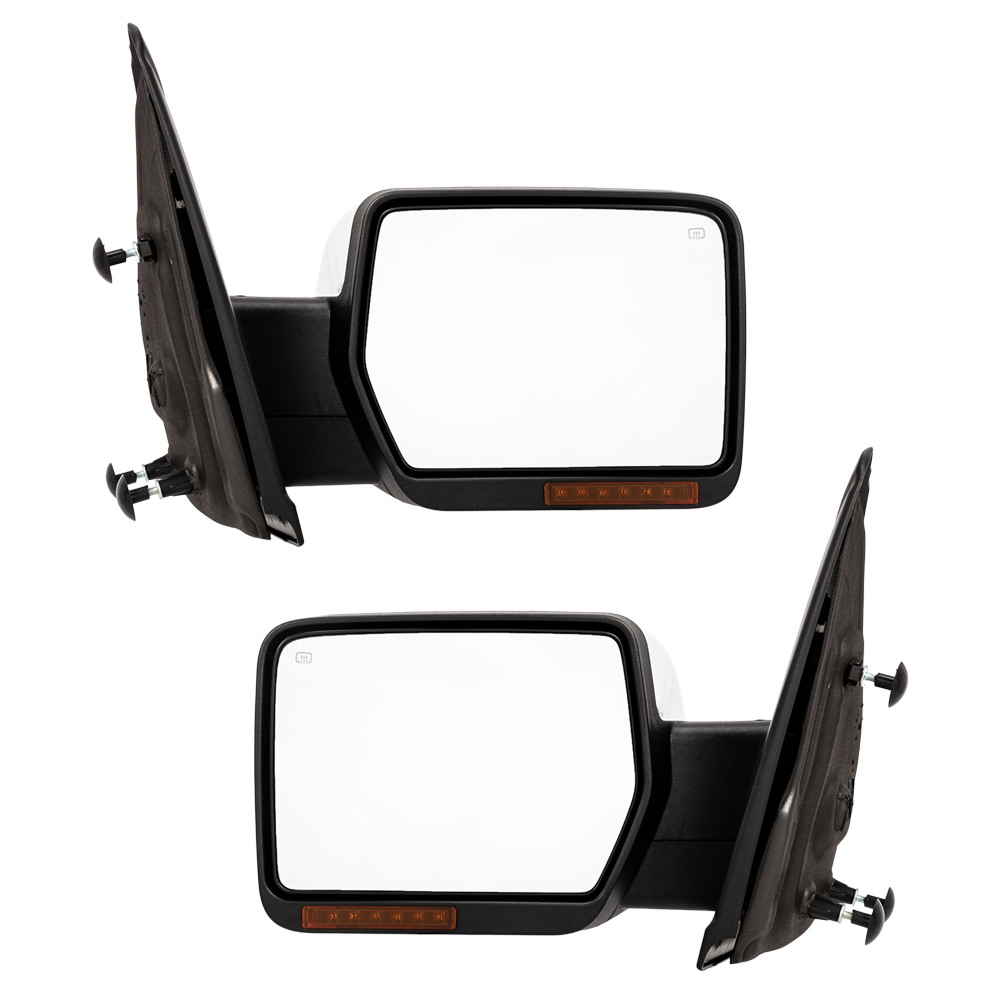 Left & Right Chrome For 04-14 Ford F-150 Power Heated LED Puddle Signals Mirrors