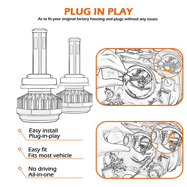 GZQP-LED车灯-1 Pair H11 Headlight Coversion LED Replace Bulb Kit Low Beam for 2012 Ram 2500-19