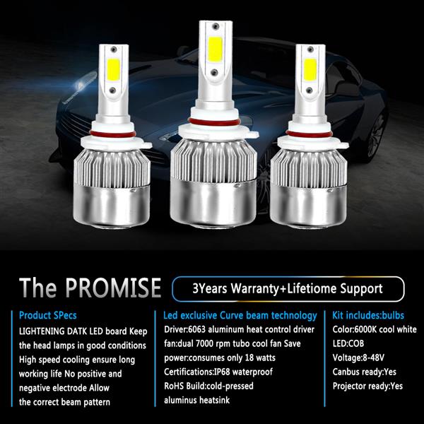 GZQP-LED车灯-1 Pair 9006 Headlight Coversion LED Bulb Kit Low Beam For 1996-1998 BMW 328i-8