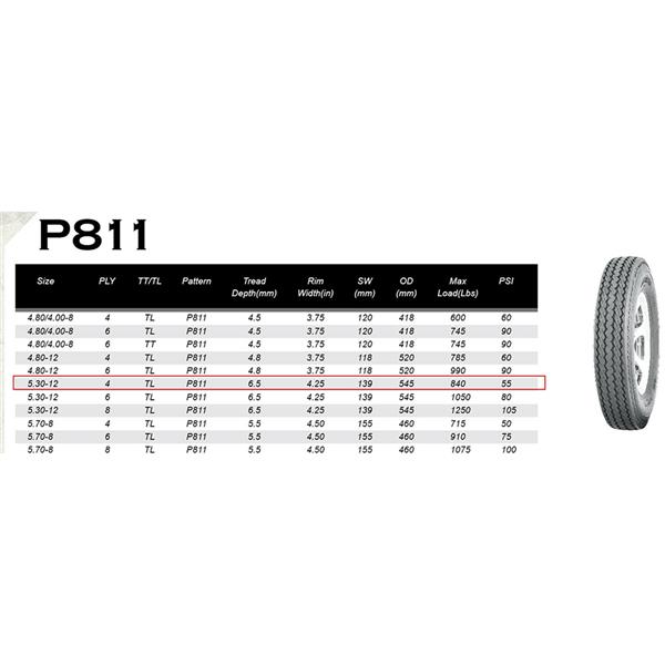 WD 5.30-12(5lug) 4PR P811 白色钢圈 车轮 单只装 MP-4