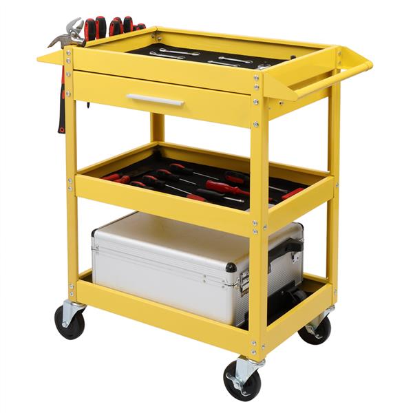 330LBS 钢45号重型钢材 带抽屉多功能三层工具车 移动存储柜 黄色-20