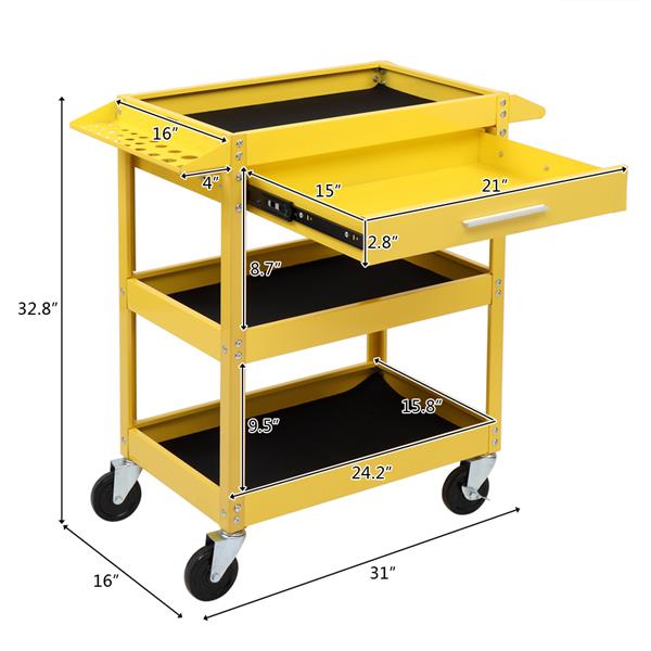 330LBS 钢45号重型钢材 带抽屉多功能三层工具车 移动存储柜 黄色-22
