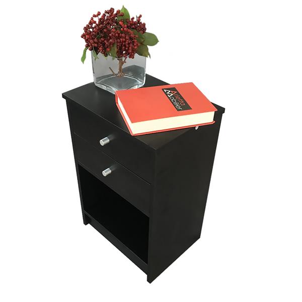 40 x 30 x 60cm Round Handle Night Stand with Two Drawer Black-4