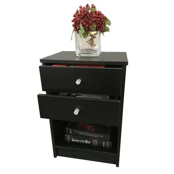 40 x 30 x 60cm Round Handle Night Stand with Two Drawer Black-14