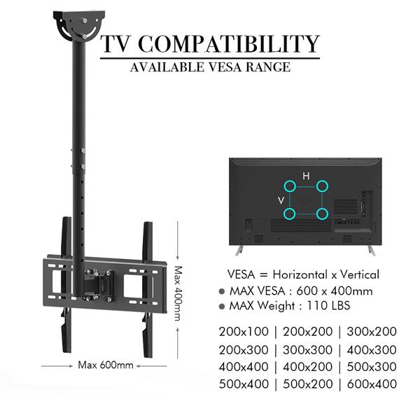 TMC-7006 32-70"电视吊顶支架最大VESA400*600 长度可调 多角度调节 承重45kg-14