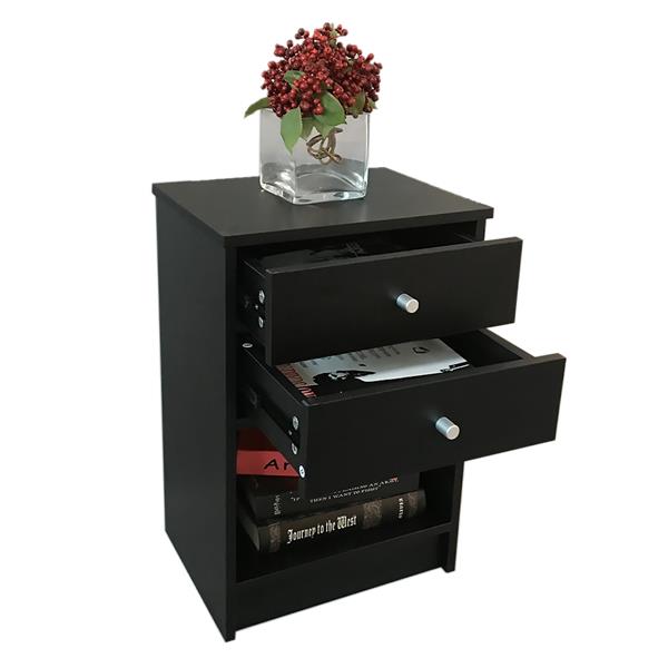 40 x 30 x 60cm Round Handle Night Stand with Two Drawer Black-8