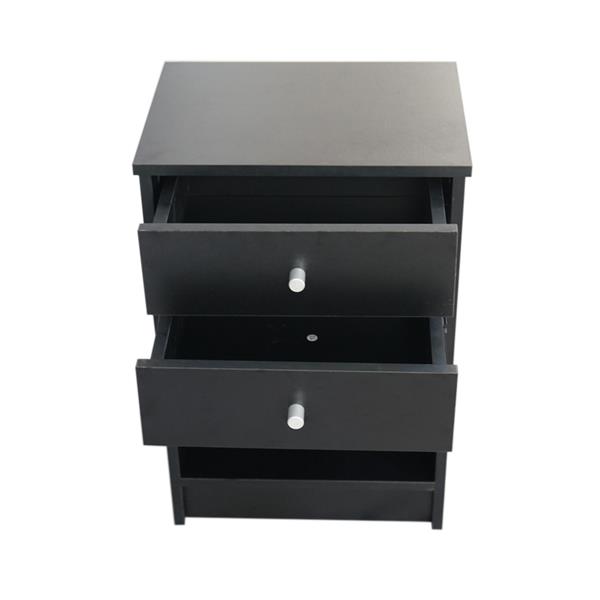 40 x 30 x 60cm Round Handle Night Stand with Two Drawer Black-2