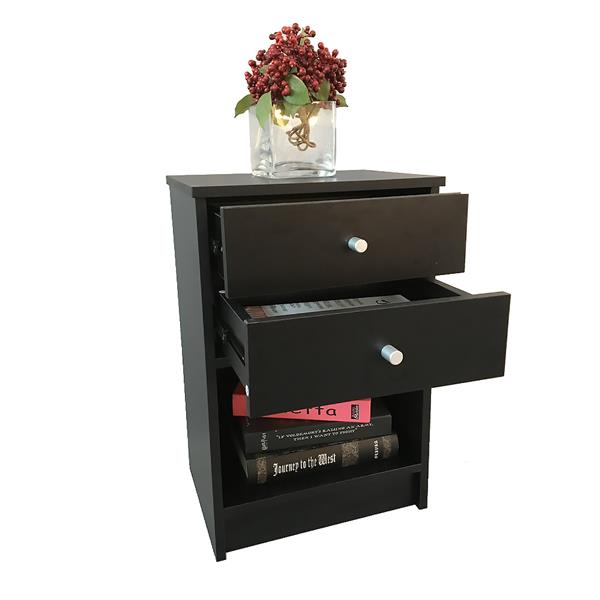40 x 30 x 60cm Round Handle Night Stand with Two Drawer Black-11